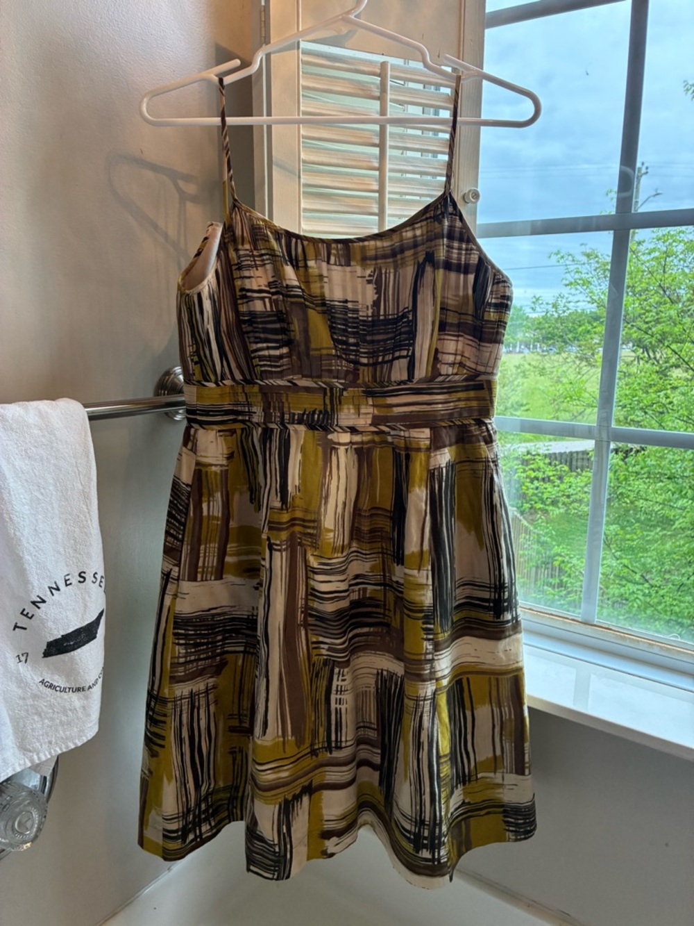 Halogen Olive, Cream and Black Abstract-Print Mini Dress